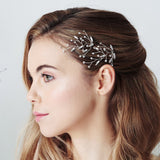 Pair of leafy updo hairpins in Silver Swarokski sphinx eye crystals - Sophia