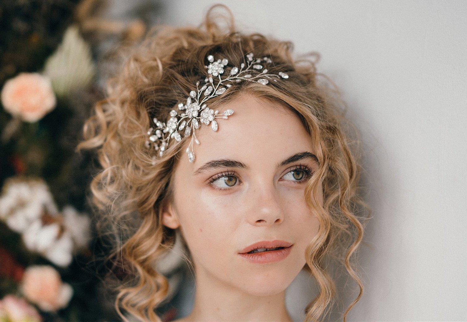 crystal and pearl flower hairvine