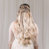 Silver crystal and freshwater pearl floral wedding hairvine - Thea