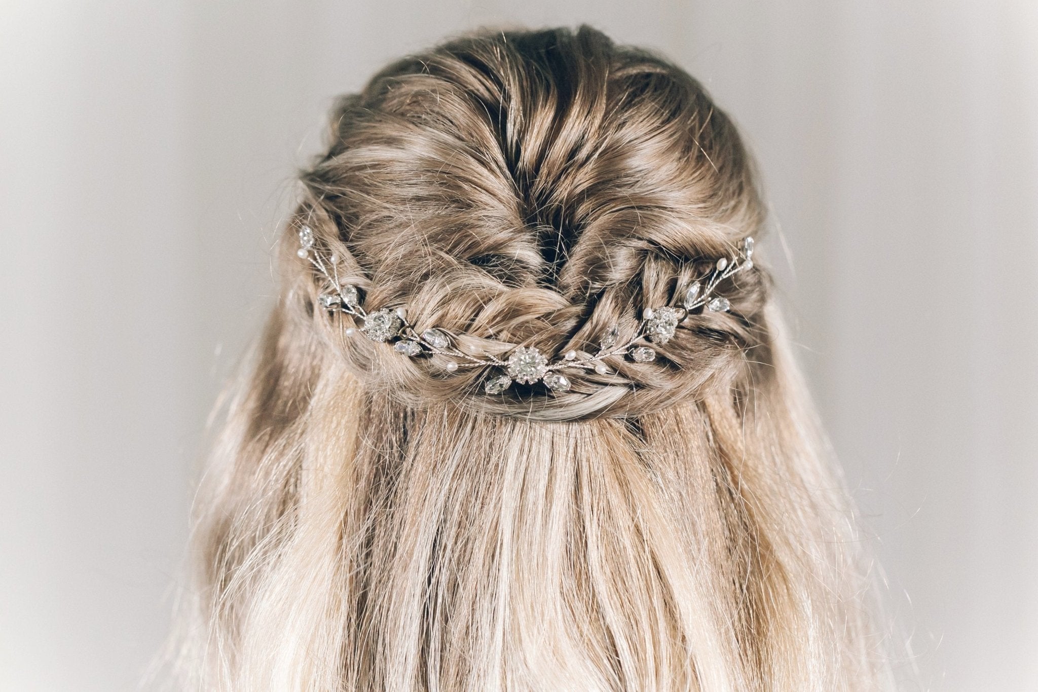 Crystal and pearl bridal delicate updo wedding hair vine - Thea