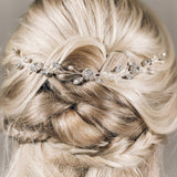 Crystal and pearl bridal delicate half up updo wedding hairvine - Thea