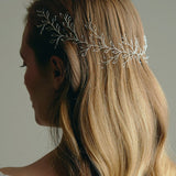 Model wears Large Leafy Hair Vine in silver in the back of long loose hair