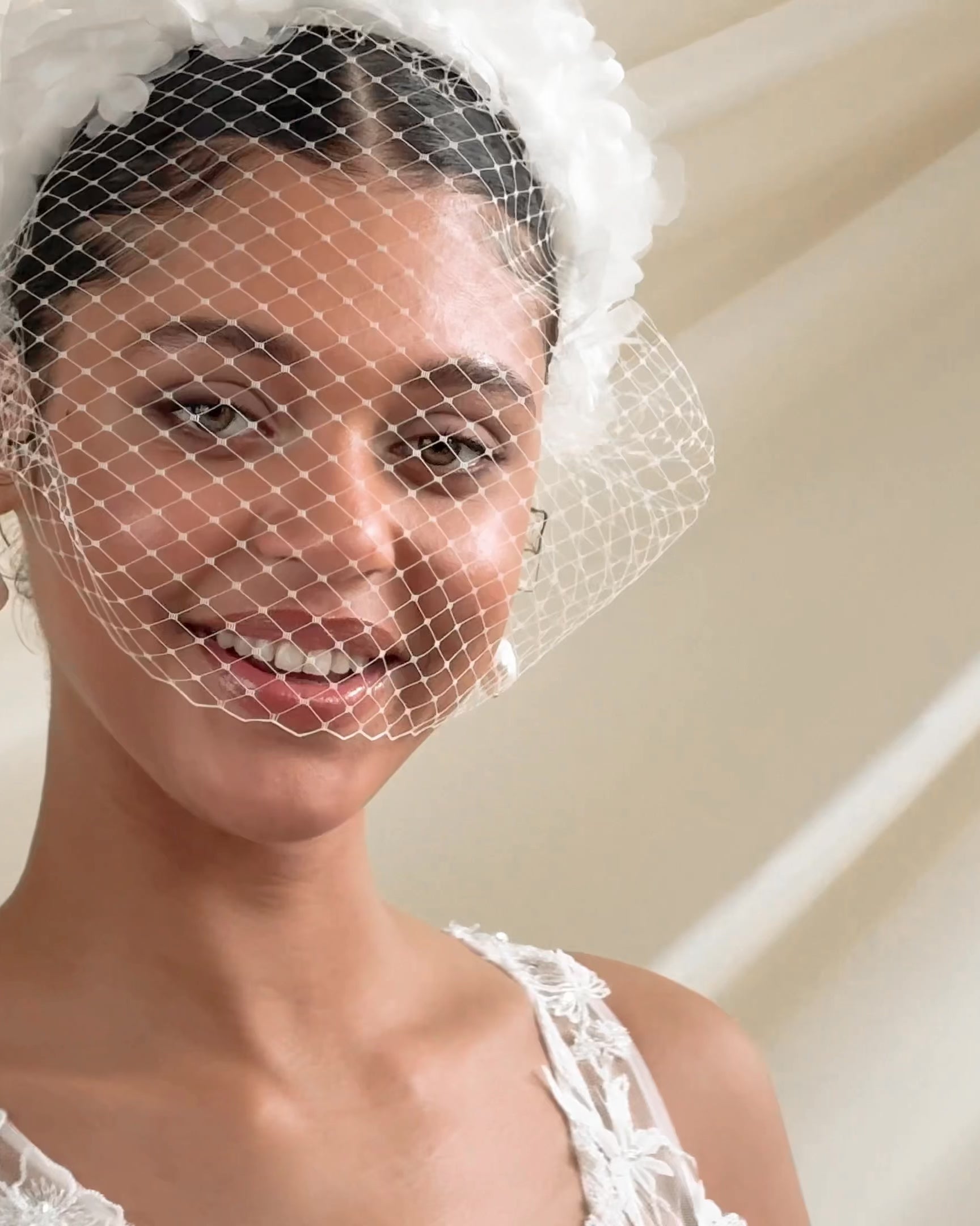 Bonnie Full Gathered Ivory Birdcage Veil
