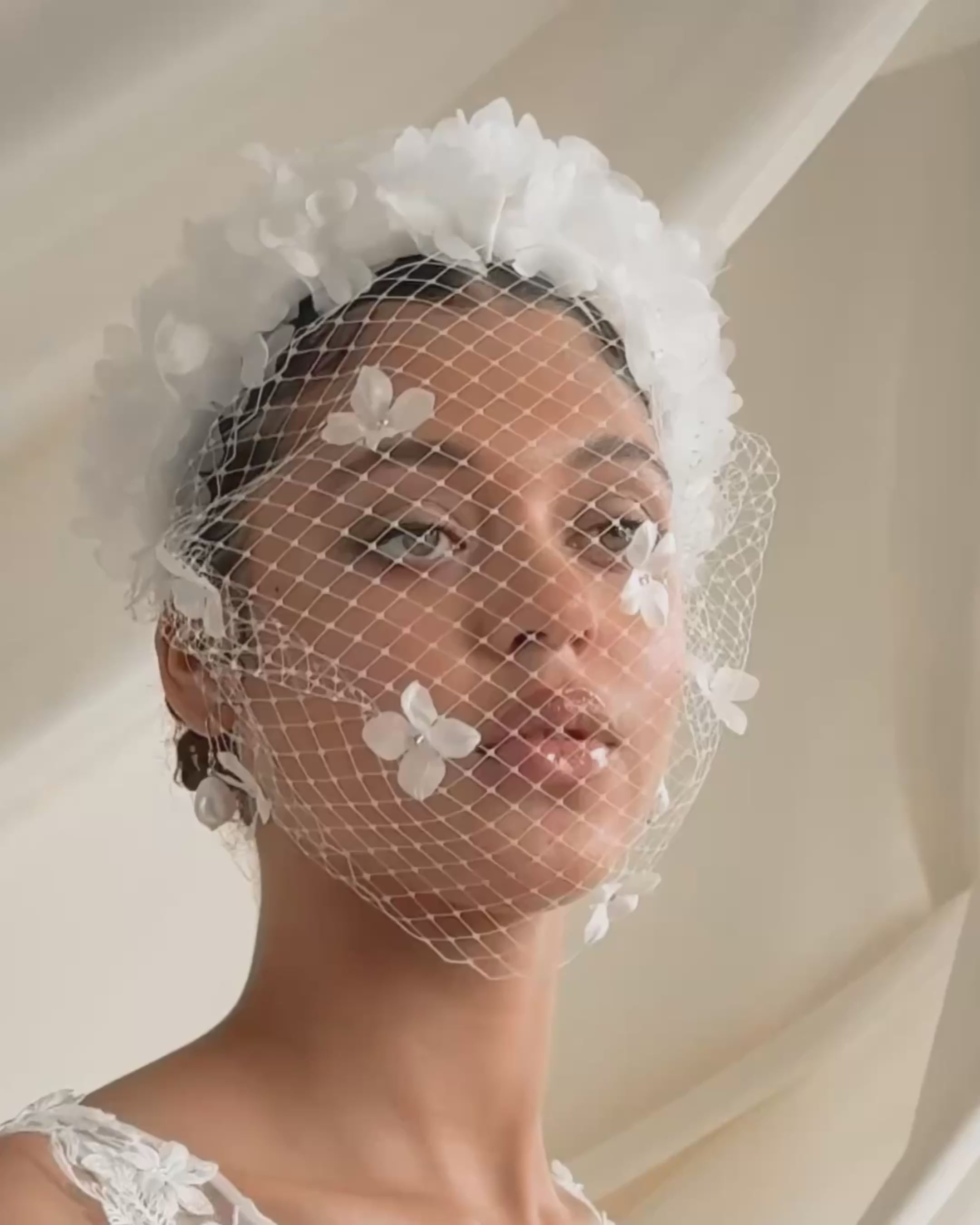 Betsy ivory birdcage veil with cascading silk flowers