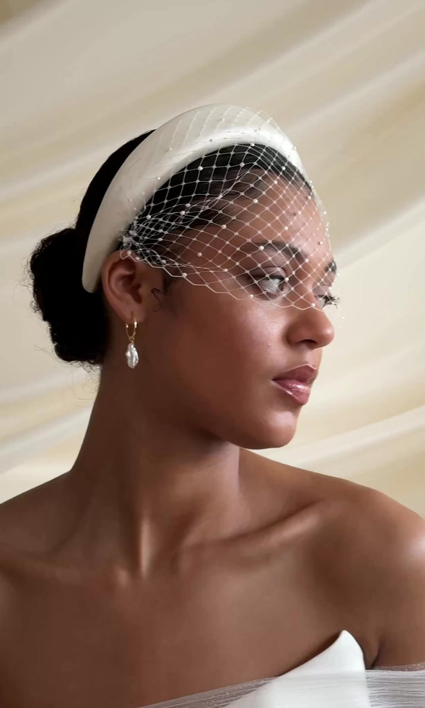 Keisha Ivory Birdcage Veil With Pearls
