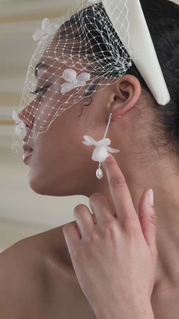 Francine Pearl Silk Flower Drop Earrings