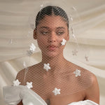 Blossom Ivory Birdcage Blusher Veil With 3D Flowers