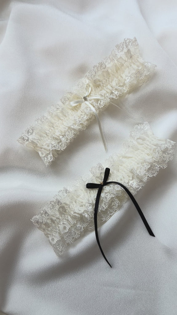 vintage ivory soft lace wedding garter with minimalist eco satin bow