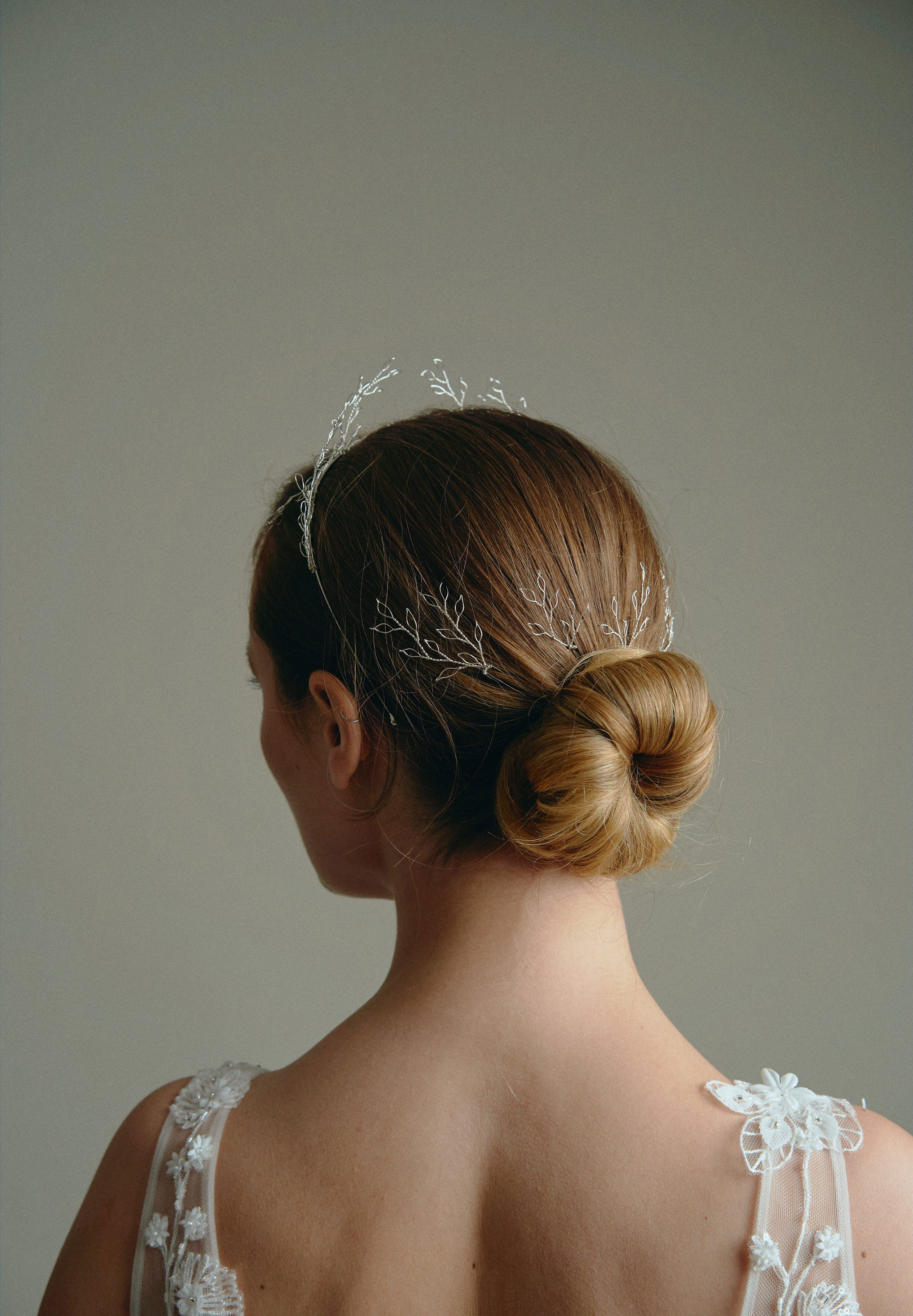 Libby silver leafy wedding hair pins and matching silver leaf crown