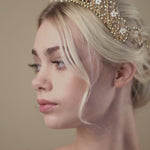 Antique gold crystal floral bridal crown with matching hairpins at back  - Large Coralin