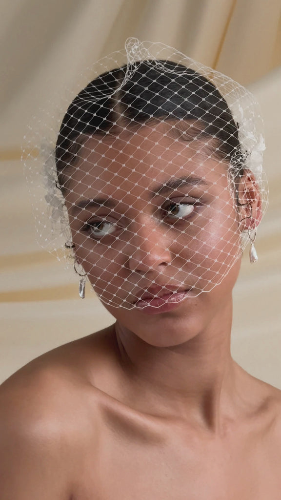 Bonnie Full Gathered Ivory Birdcage Veil