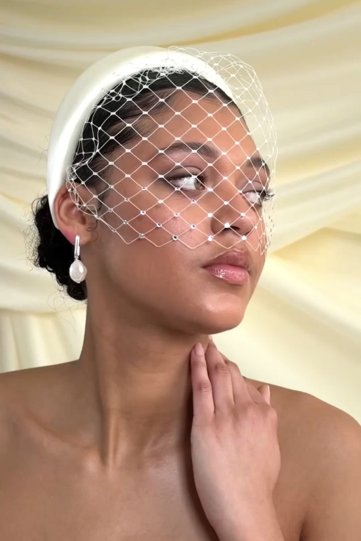 Kitty Ivory Merry Widow Crystal Birdcage Veil
