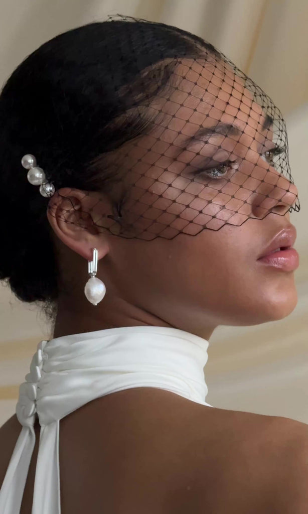 Birdie Black Birdcage Veil with Purdy small pearl comb