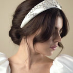 Silver and ivory padded headband with luxury crystal botanical design