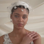 Fleur ivory birdcage veil with graduated silk flowers