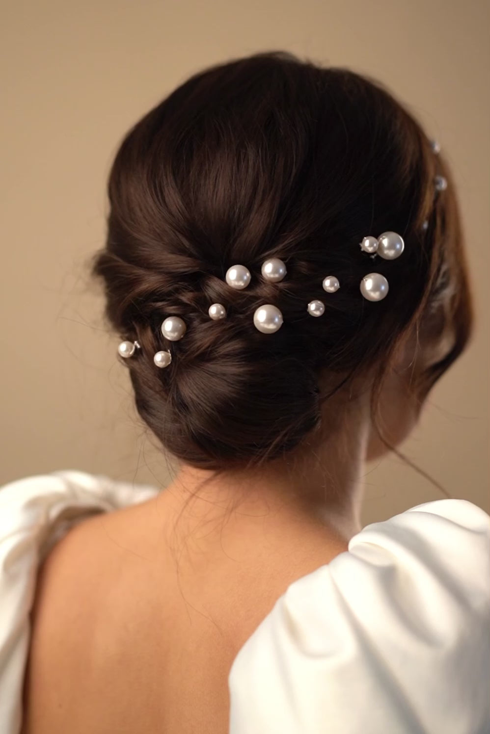 Prudence single pearl hair pins in mixed size with matching Prue headband