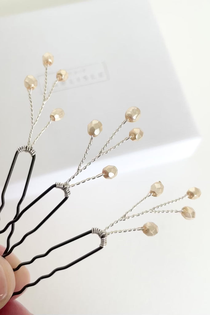 Small champagne hairpins by Debbie Carlisle - Haillie 