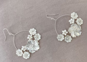 Flower hoop chandelier statement floral mother of pearl earrings - Beth
