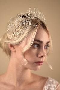 Ethereal crystal flower crown in silver and ivory - Isobel