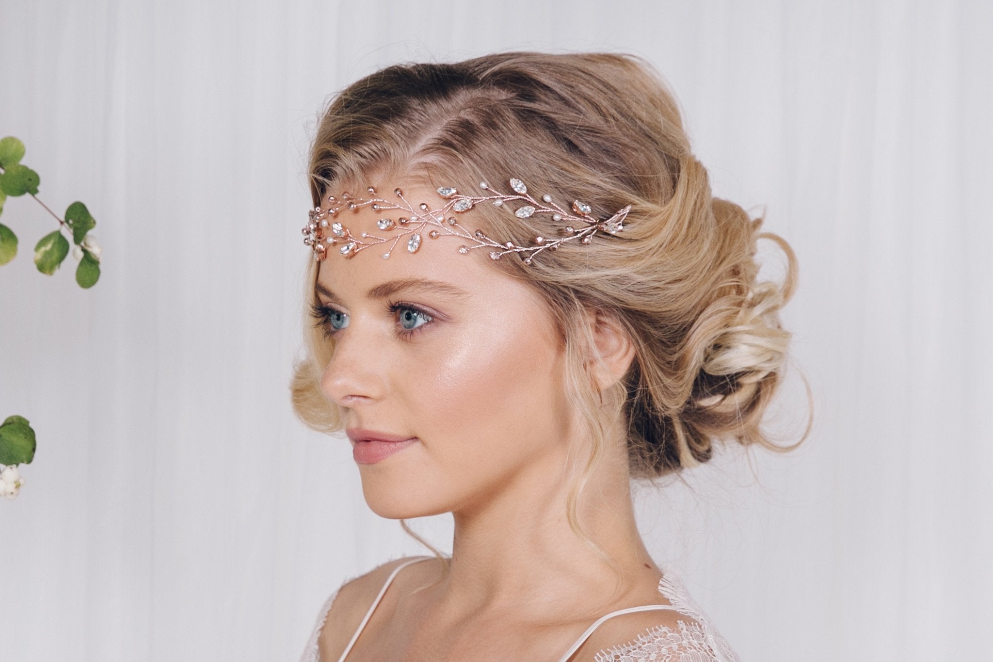 Rose gold, silver or gold crystal wedding headband browband - India - Debbie Carlisle