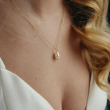 Gold teardrop freshwater pearl necklace