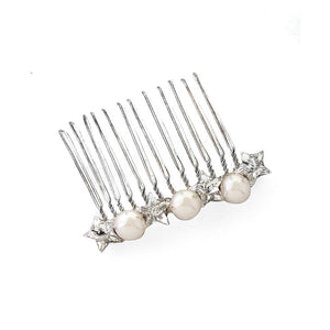 Slim crystal and pearl star and moon comb and earrings set - Artemis and Asteria