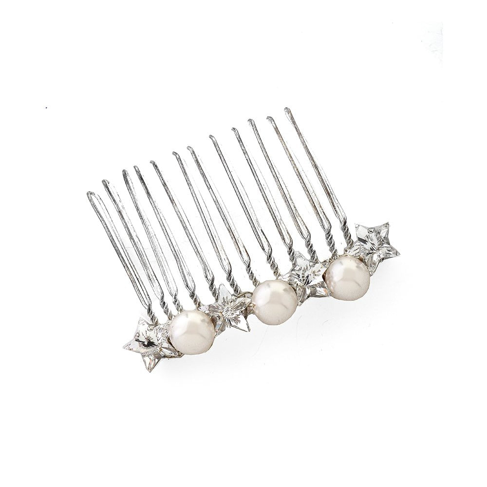 Artemis Slim Crystal and Pearl Star Bridal Comb