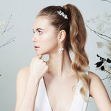 Star and moon crystal and pearl cluster bridal hair comb and earrings set - Asteria