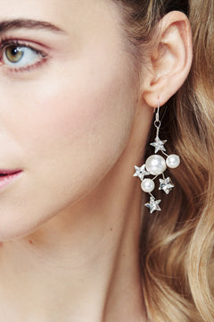 Silver Swarovski Crystal star and pearl celestial bridal earrings