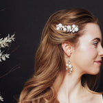 Set of three Swarovski Crystal star and pearl cluster bridal hairpins and earrings set