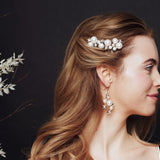 Set of three Swarovski Crystal star and pearl cluster bridal hairpins and earrings set