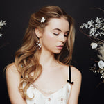 Astra Swarovski Crystal star and pearl cluster bridal hairpins trio set and Asteria earrings set by debbiecarlisle.com