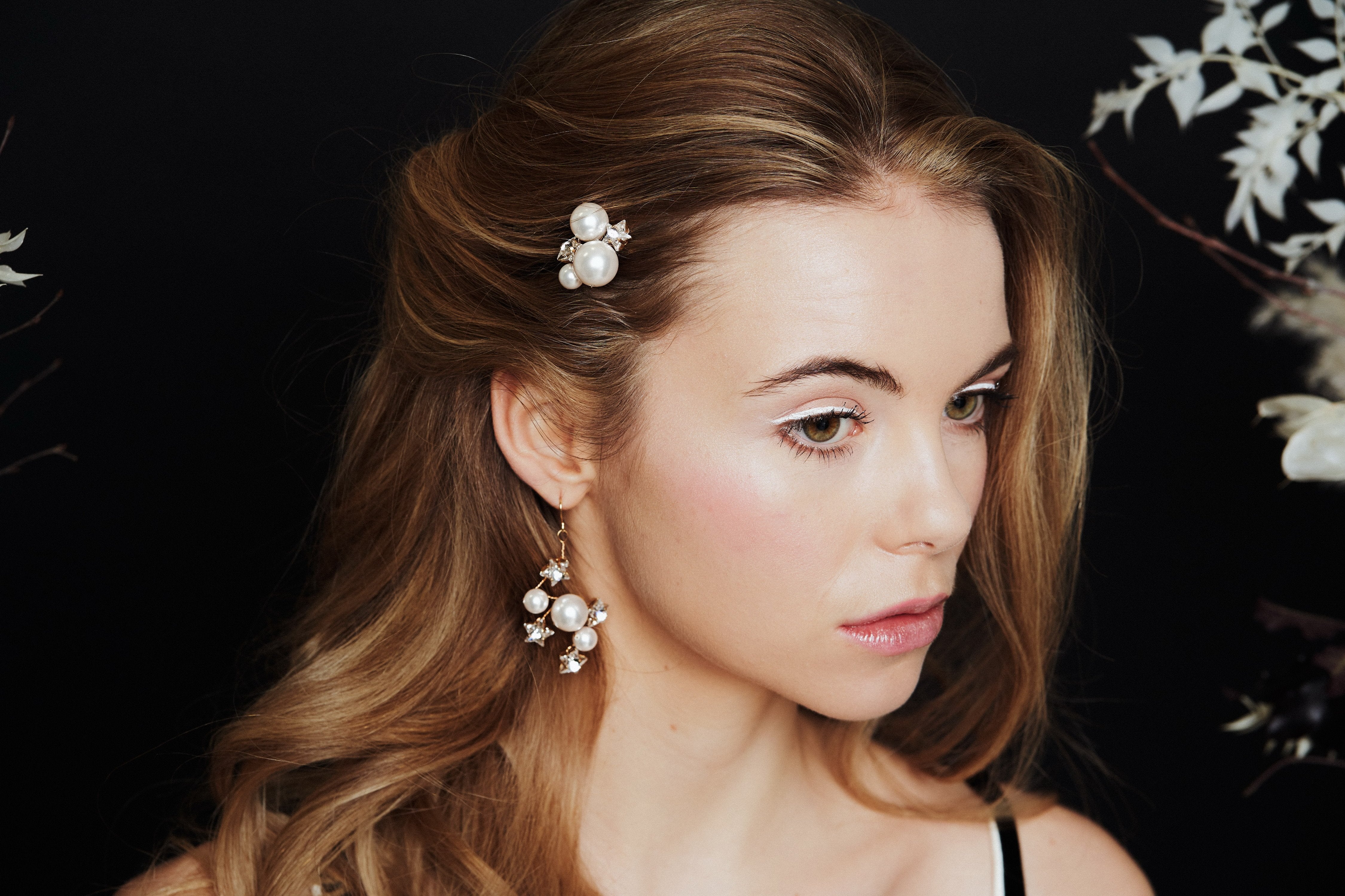 Celestial Swarovski Crystal star and moon bridal hairpins with matching wedding earrings