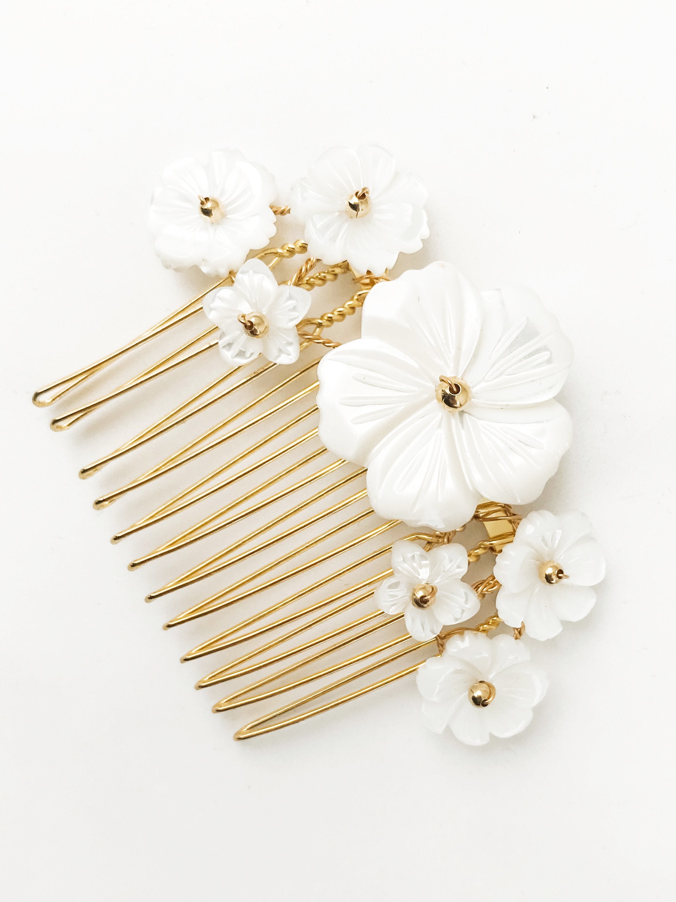 Gold Beth mother of pearl flower wedding comb