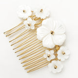 Mother of pearl flower wedding comb clip and floral hoop earrings set - Beth - Debbie Carlisle