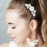 Rose Gold Beth mother of pearl flower bridal hair comb and wedding earrings set