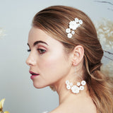 Silver mother of pearl flower bohemian wedding hair comb and matching earrings by Debbie Carlisle