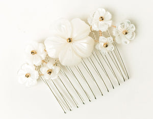 Beth rose gold mother of pearl flower hair comb