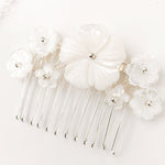 Silver Beth mother of pearl flower bridal comb