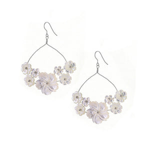Mother of pearl flower wedding comb clip and floral hoop earrings set - Beth