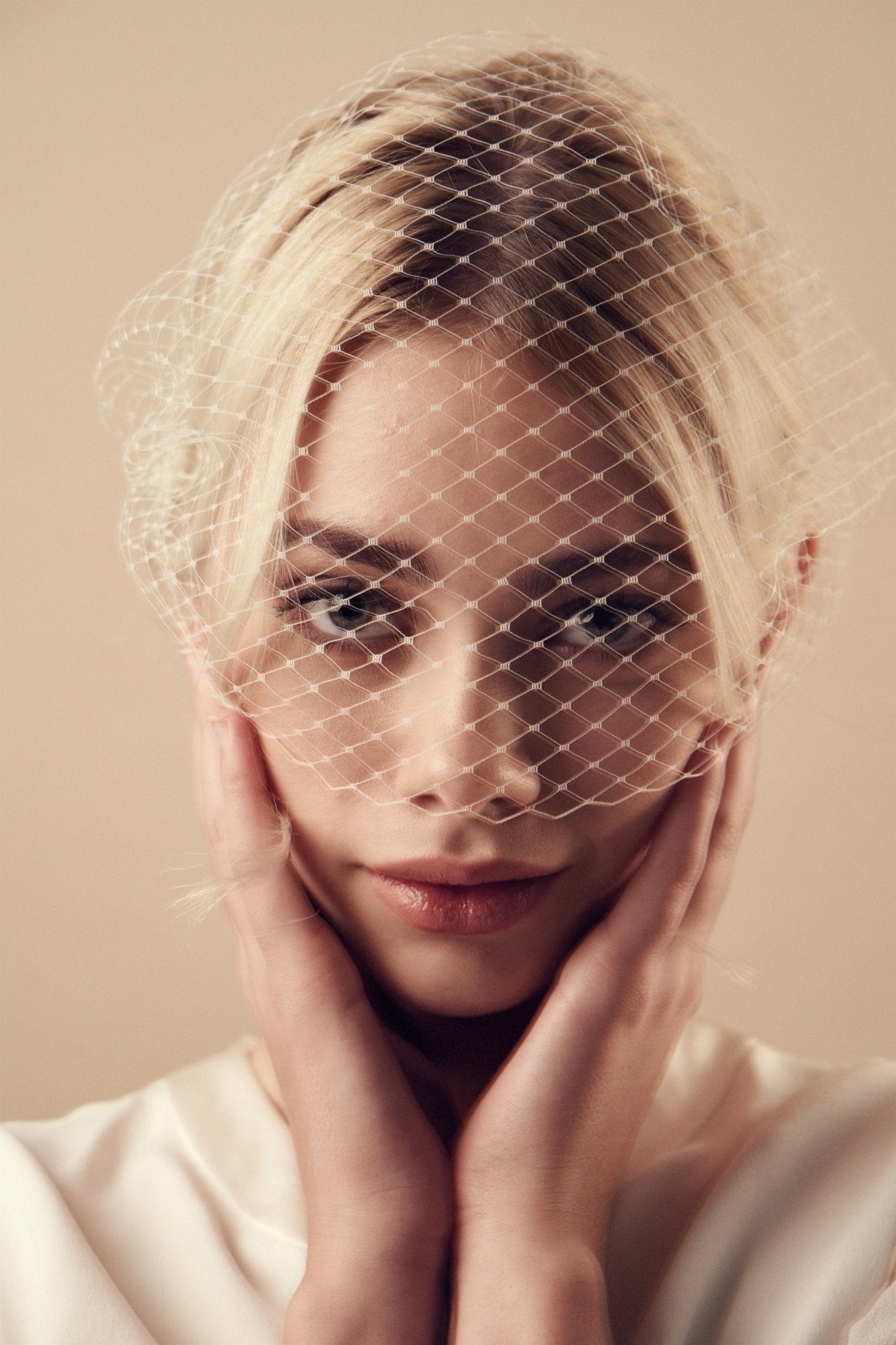 Ivory birdcage wedding veil - mask style - long