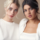 Ivory birdcage wedding veil - mask style - long (left) and short options pictured together