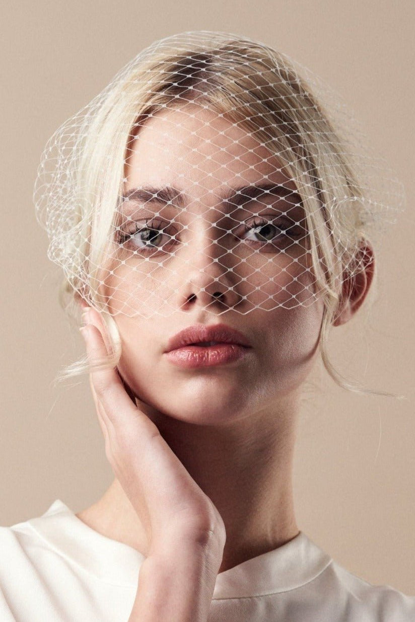 Ivory birdcage wedding veil - mask style - long