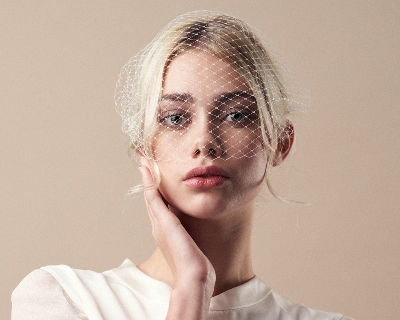 Ivory birdcage wedding veil - mask style - long