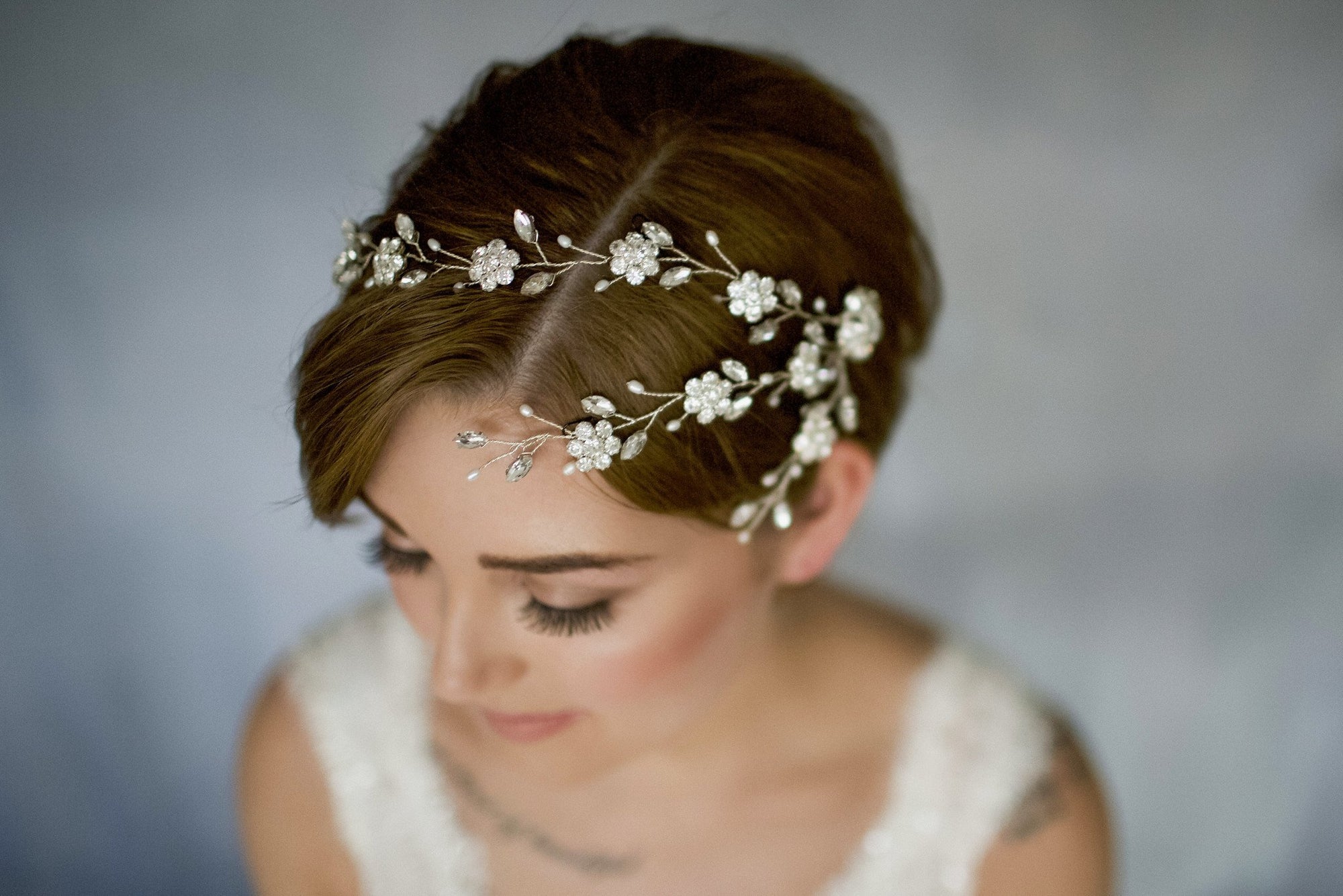 Bohemian silver crystal wedding hair vine headband
