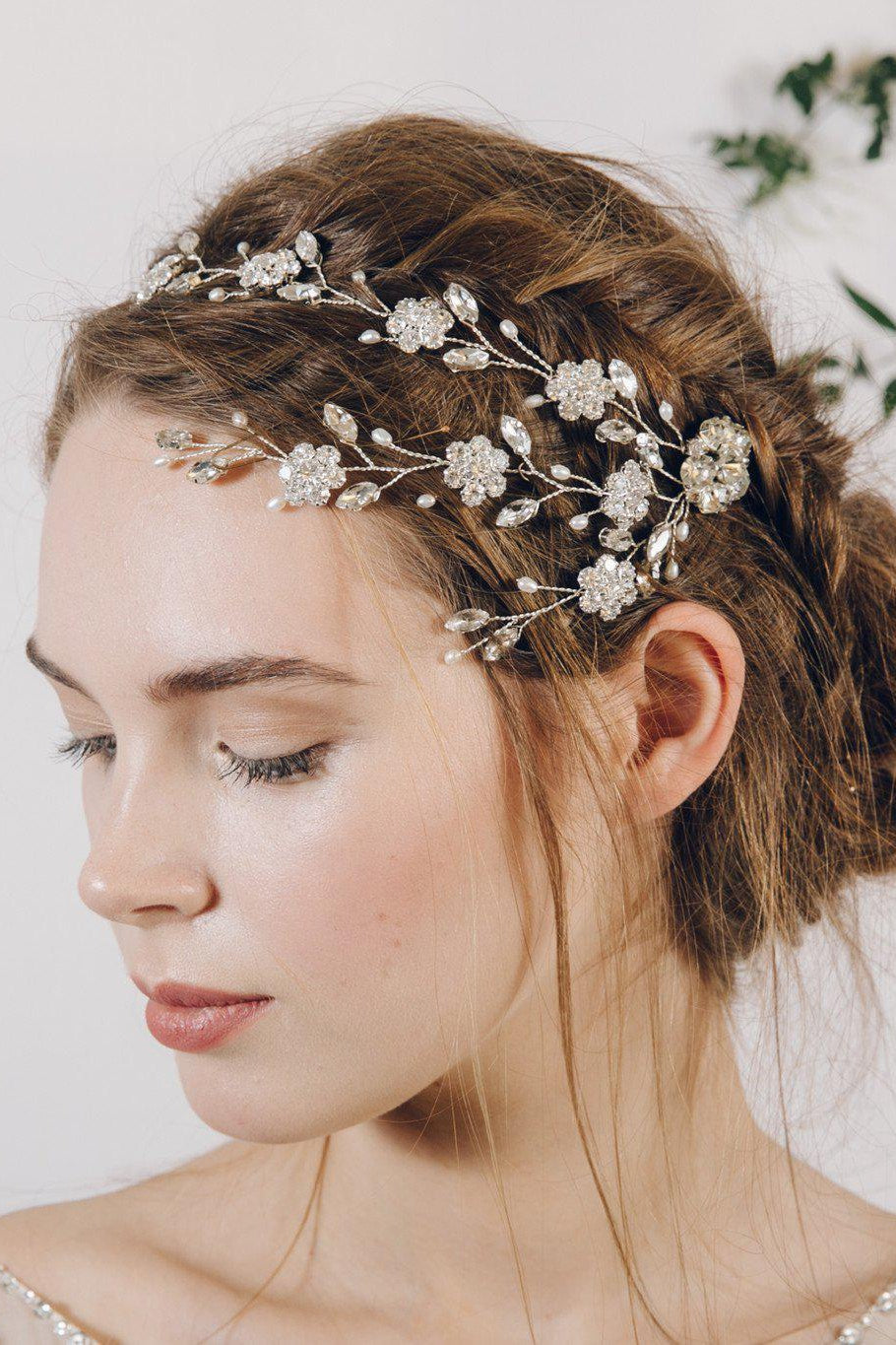 Bohemian silver crystal wedding hair vine headband
