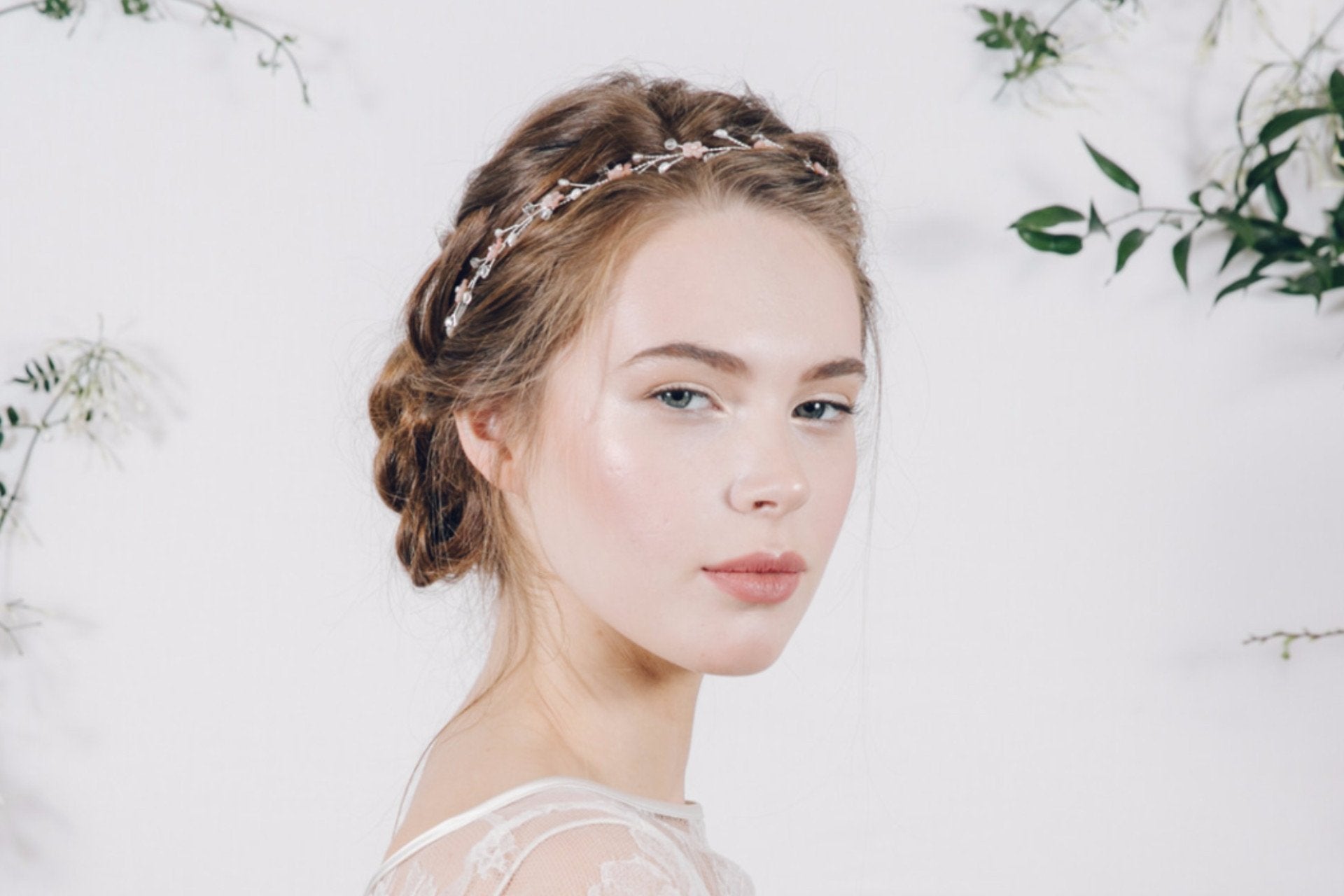 blush crystal and mother of pearl wedding headband