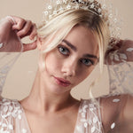 Boho crystal flower crown in silver and ivory - Isobel
