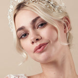 Boho crystal flower crown in silver and ivory with four matching Coralie hairpins - Isobel