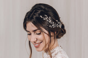 Silver Swarovski crystal and freshwater pearl wedding hairvine - Cassie